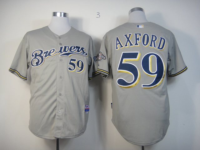 Men Milwaukee Brewers #59 Axford Grey MLB Jerseys
